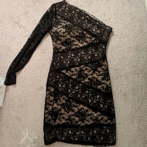 Black, lacy, one sleeve cocktail dress